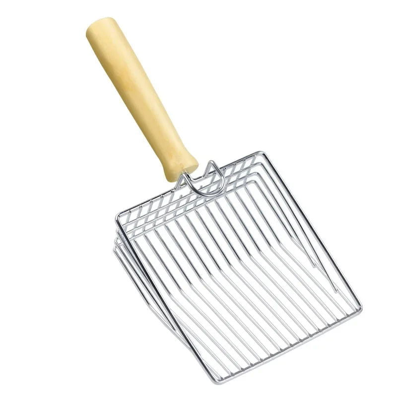 Cat Litter Shovel  Wood Handle Metal Scooper with Hook Portable Stainless Steel Sifting Kitten Toilet Cleaning Tool Pet Products - Slobuy