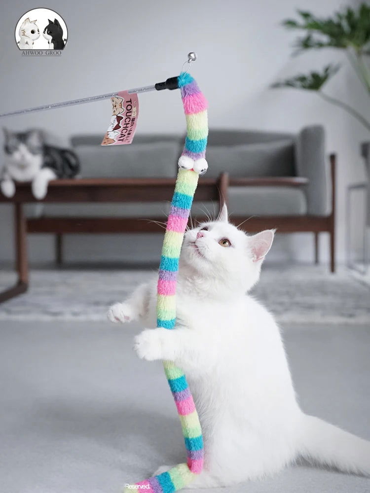 Cat Toy Feather Cat Teaser Wand Cat Interactive Toy Funny Caterpillar Colorful Rod Teaser Wand Pet Cat Supplies Cat Accessory - Slobuy