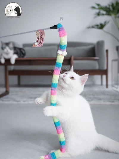 Cat Toy Feather Cat Teaser Wand Cat Interactive Toy Funny Caterpillar Colorful Rod Teaser Wand Pet Cat Supplies Cat Accessory - Slobuy