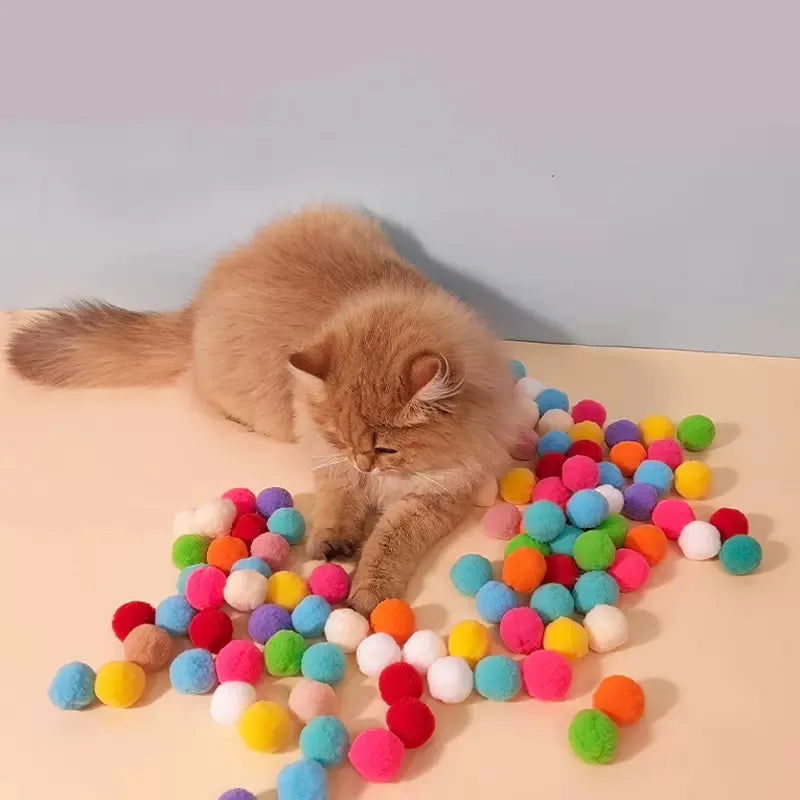 Cat Toys Interactive Launch Training Creative Kittens Mini Pompoms Games Stretch Plush Ball Toys Cat Supplies Pet Accessories - Slobuy