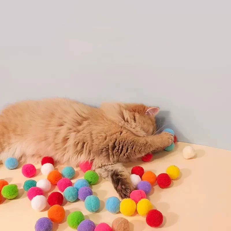 Cat Toys Interactive Launch Training Creative Kittens Mini Pompoms Games Stretch Plush Ball Toys Cat Supplies Pet Accessories - Slobuy