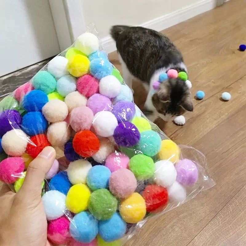 Cat Toys Interactive Launch Training Creative Kittens Mini Pompoms Games Stretch Plush Ball Toys Cat Supplies Pet Accessories - Slobuy