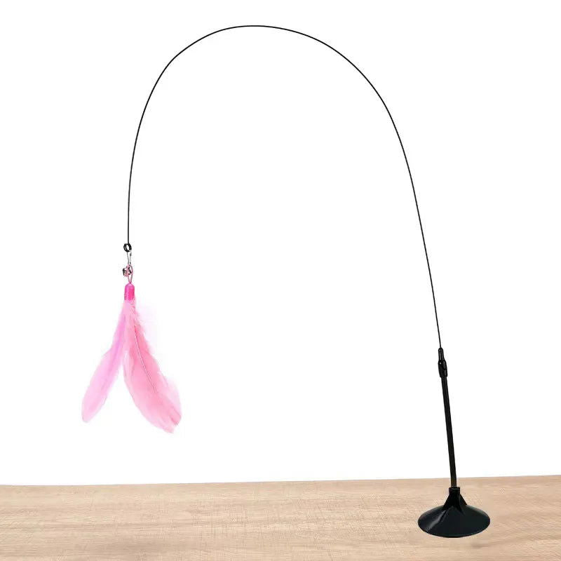 Cats Toys Feathers Wand Interactive Toy Kitten Toys with Super Suction Cup Detachable 2 PCS Feather Replacements Cat Accessories - Slobuy
