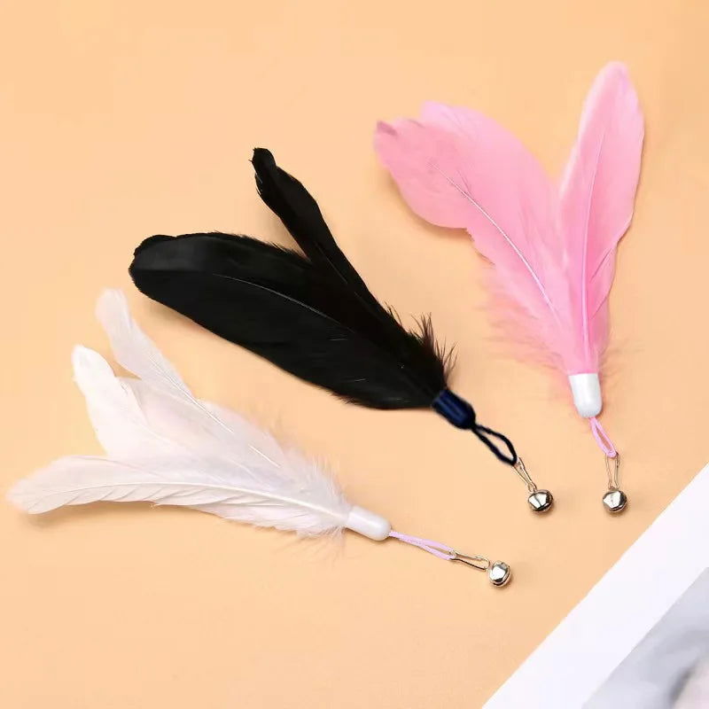 Cats Toys Feathers Wand Interactive Toy Kitten Toys with Super Suction Cup Detachable 2 PCS Feather Replacements Cat Accessories - Slobuy