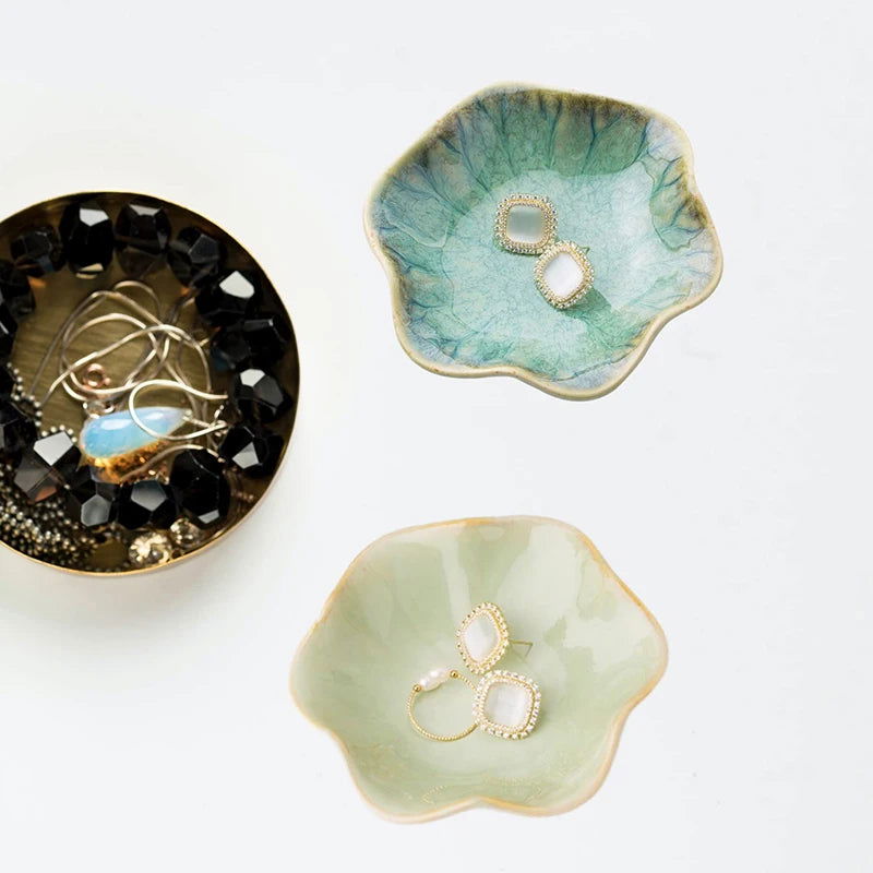 Ceramic Lotus  Storage Trays Green Creative Tray For Decoration Jewelry Plate Jewelry Organizer Containers Desktop Decor - Slobuy