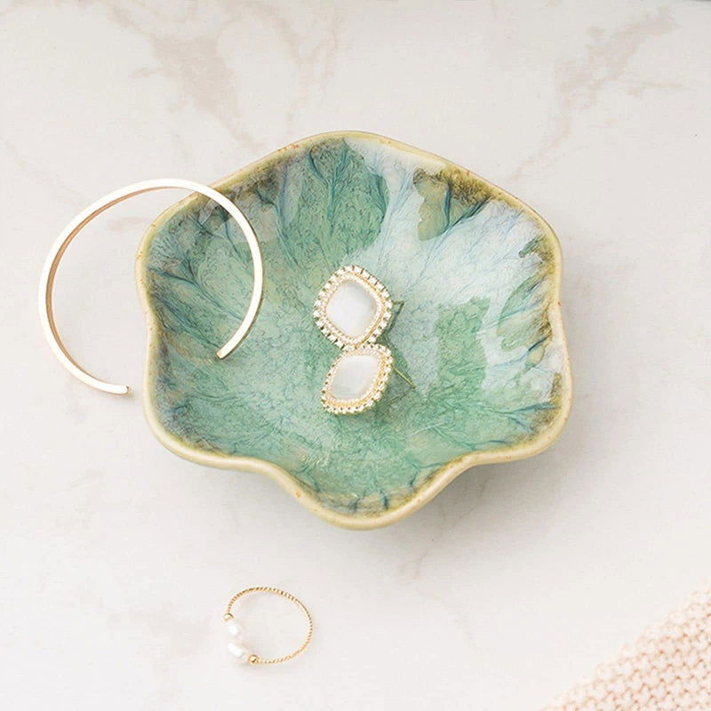 Ceramic Lotus  Storage Trays Green Creative Tray For Decoration Jewelry Plate Jewelry Organizer Containers Desktop Decor - Slobuy
