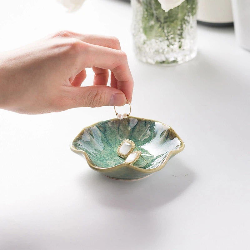 Ceramic Lotus  Storage Trays Green Creative Tray For Decoration Jewelry Plate Jewelry Organizer Containers Desktop Decor - Slobuy