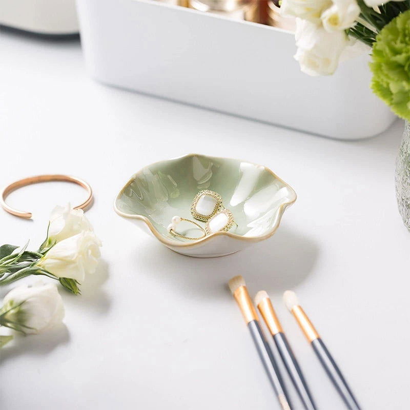 Ceramic Lotus  Storage Trays Green Creative Tray For Decoration Jewelry Plate Jewelry Organizer Containers Desktop Decor - Slobuy