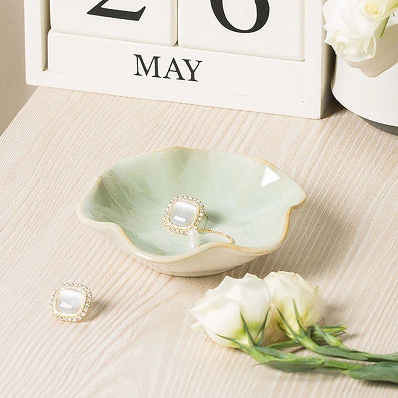 Ceramic Lotus  Storage Trays Green Creative Tray For Decoration Jewelry Plate Jewelry Organizer Containers Desktop Decor - Slobuy