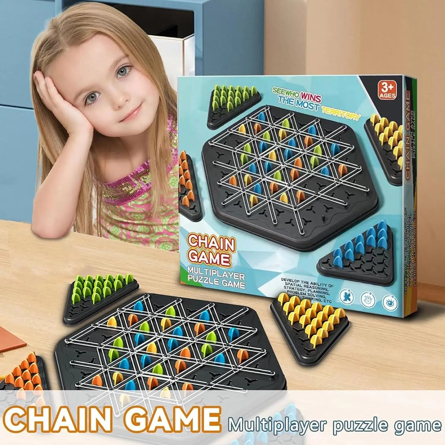 Chain Triangle Chess Game Triggle Rubber Band Game Educational Interactive Game Battle Set For Family Party Gift - Slobuy