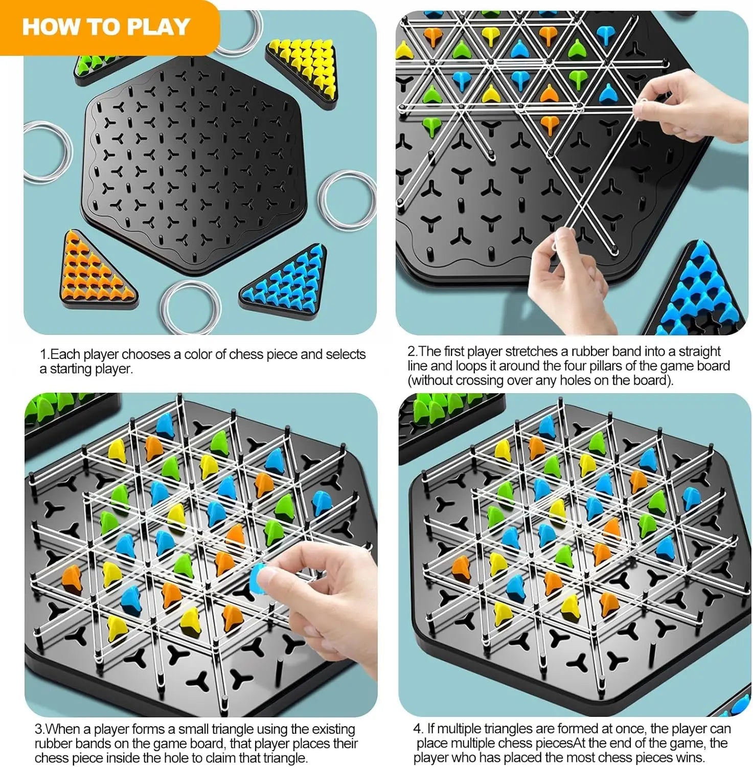 Chain Triangle Chess Game Triggle Rubber Band Game Educational Interactive Game Battle Set For Family Party Gift - Slobuy