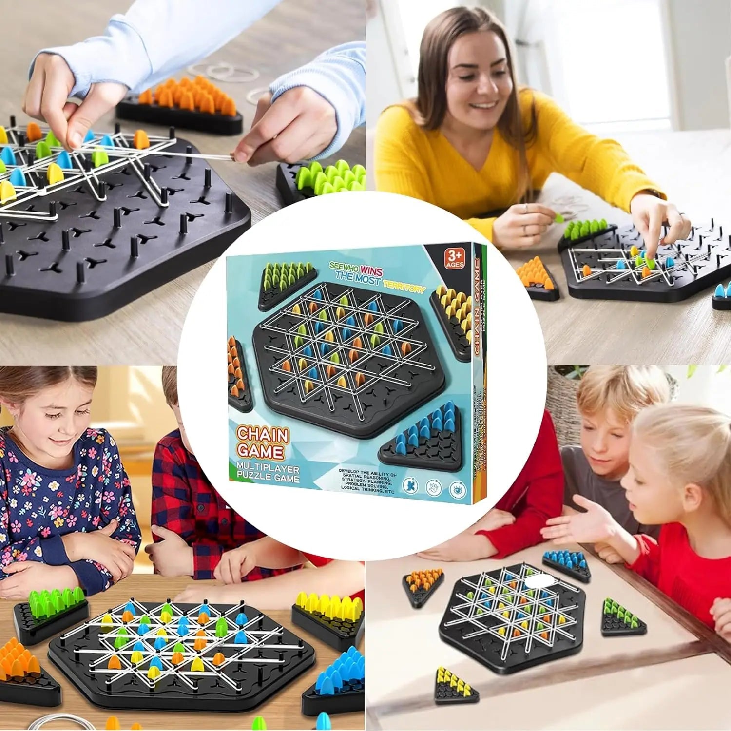 Chain Triangle Chess Game Triggle Rubber Band Game Educational Interactive Game Battle Set For Family Party Gift - Slobuy