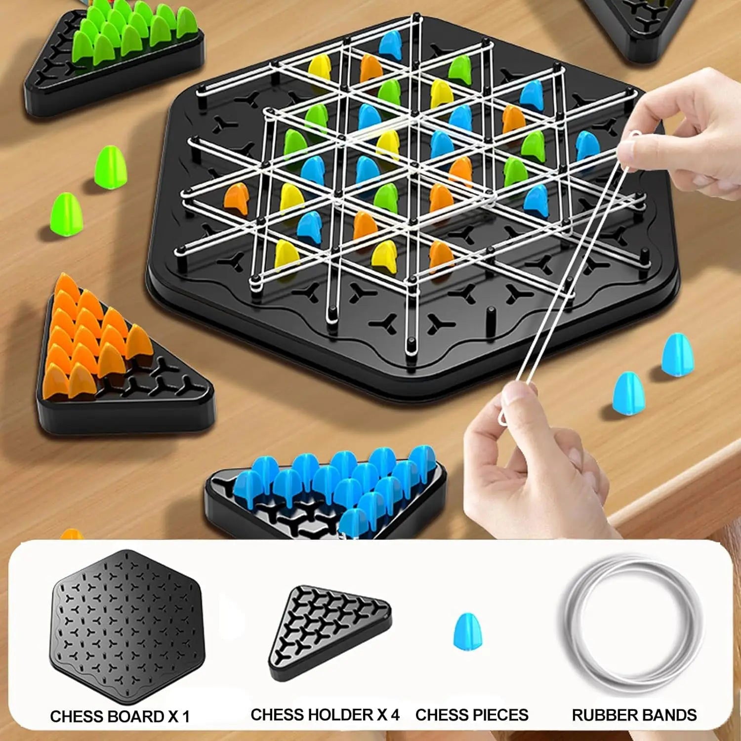 Chain Triangle Chess Game Triggle Rubber Band Game Educational Interactive Game Battle Set For Family Party Gift - Slobuy