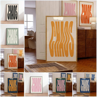 Chaos Typography Art Print and Posters Modernist Wall Art Chaos Quote Canvas Paintings Preppy Aesthetic Living Room Picturess - Slobuy