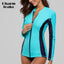 Charmleaks Women Long Sleeve Zipper Rashguard Swimsuit Surfing Top Rash Guard Zipper UPF50+ Running Shirt Biking Shirt Swimwear - Slobuy