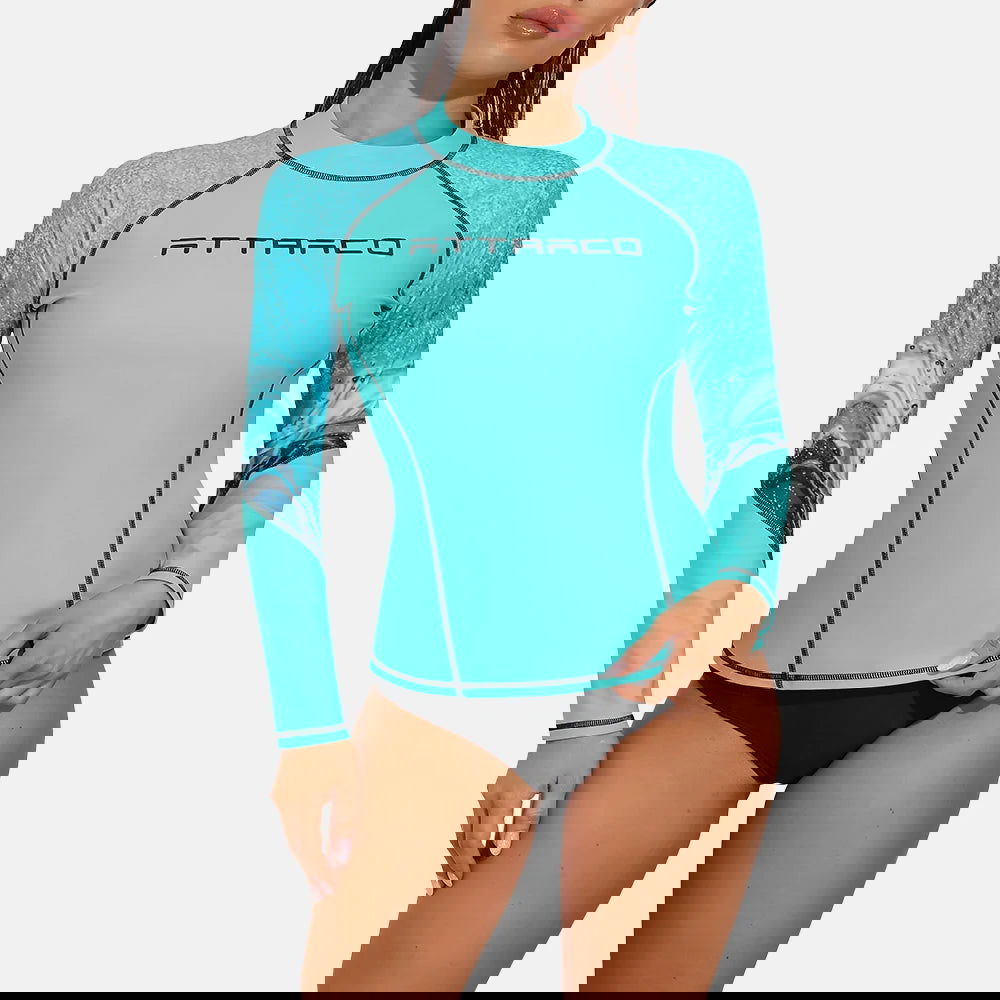 Charmleaks Women Rash Guard Gradient Colors Long Sleeves Crew Neck Surfing Tops UPF 50+ Quick Dry Soft Beachwear - Slobuy