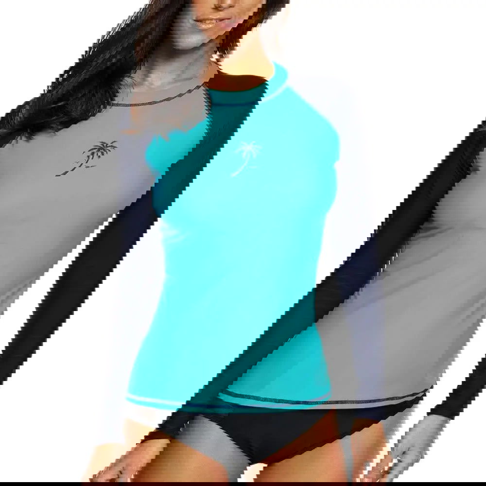Charmleaks Women Rashguard Swimwear Long Sleeve Rash Guard Surfing Top Colorblock Swimsuit Bike Biking Shirts UPF50+ Beach Wear - Slobuy
