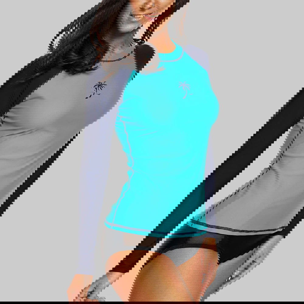 Charmleaks Women Rashguard Swimwear Long Sleeve Rash Guard Surfing Top Colorblock Swimsuit Bike Biking Shirts UPF50+ Beach Wear - Slobuy