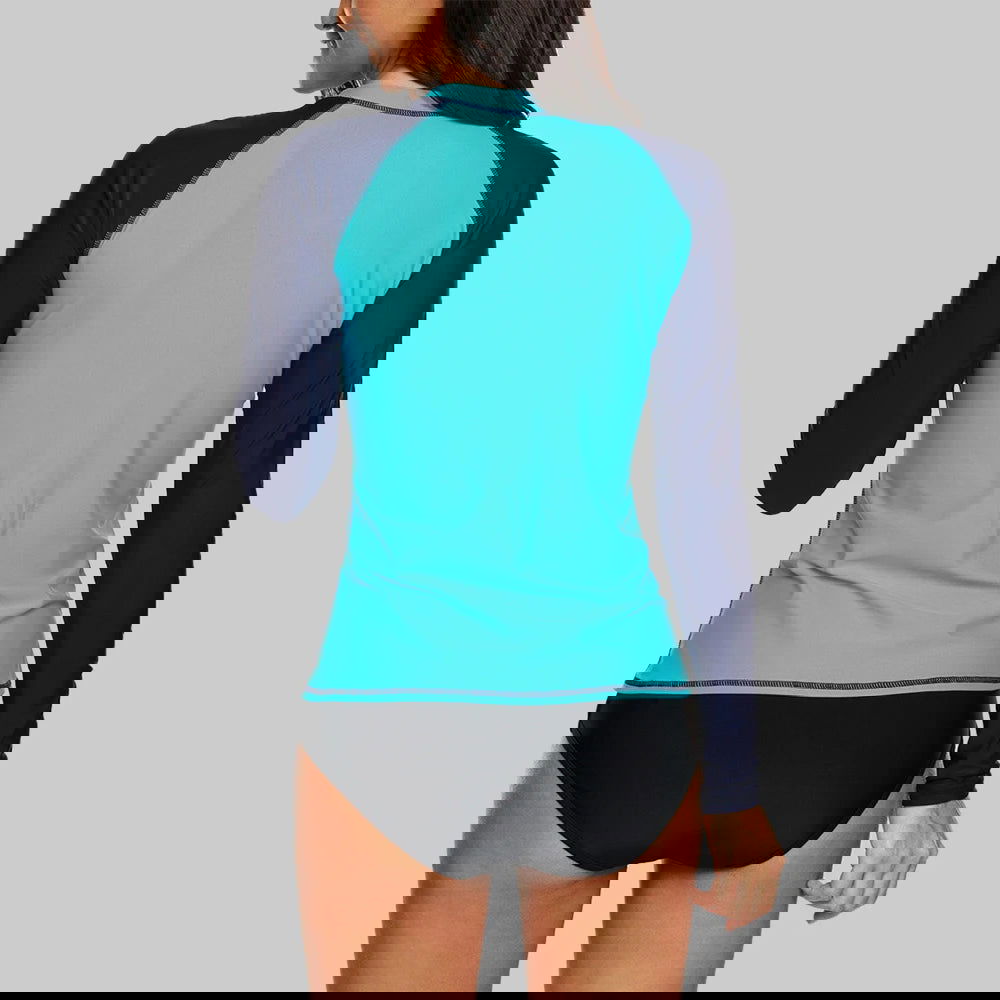 Charmleaks Women Rashguard Swimwear Long Sleeve Rash Guard Surfing Top Colorblock Swimsuit Bike Biking Shirts UPF50+ Beach Wear - Slobuy