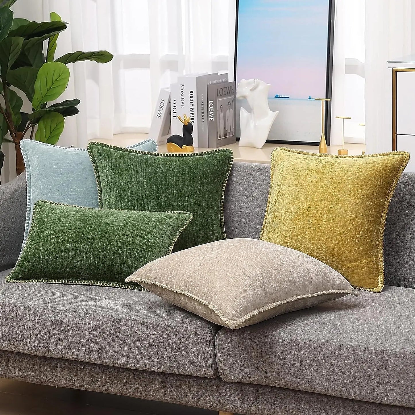 Chenille Cushion Cover Green Throw Pillow Covers Decorative Pillows for Sofa Living Room Home Decoration Back Cushion Luxury Red - Slobuy