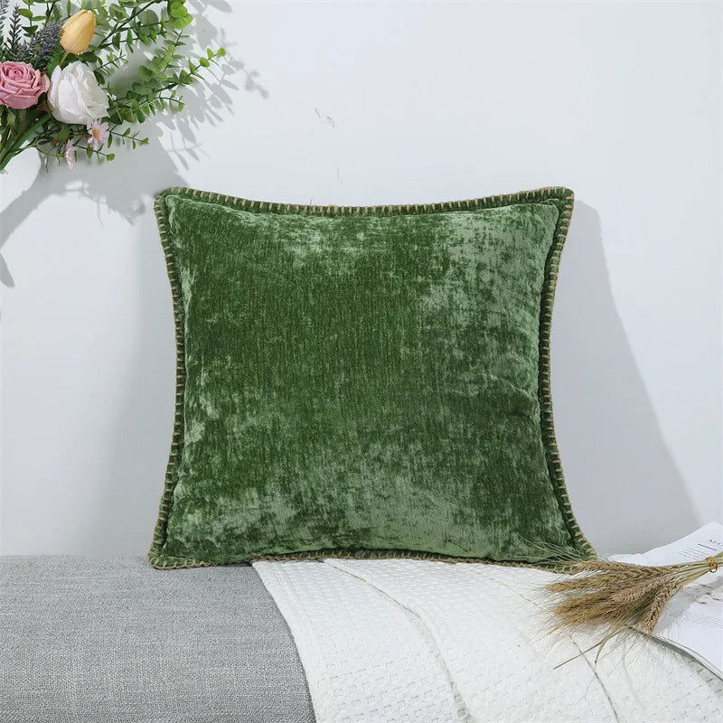 Chenille Cushion Cover Green Throw Pillow Covers Decorative Pillows for Sofa Living Room Home Decoration Back Cushion Luxury Red - Slobuy