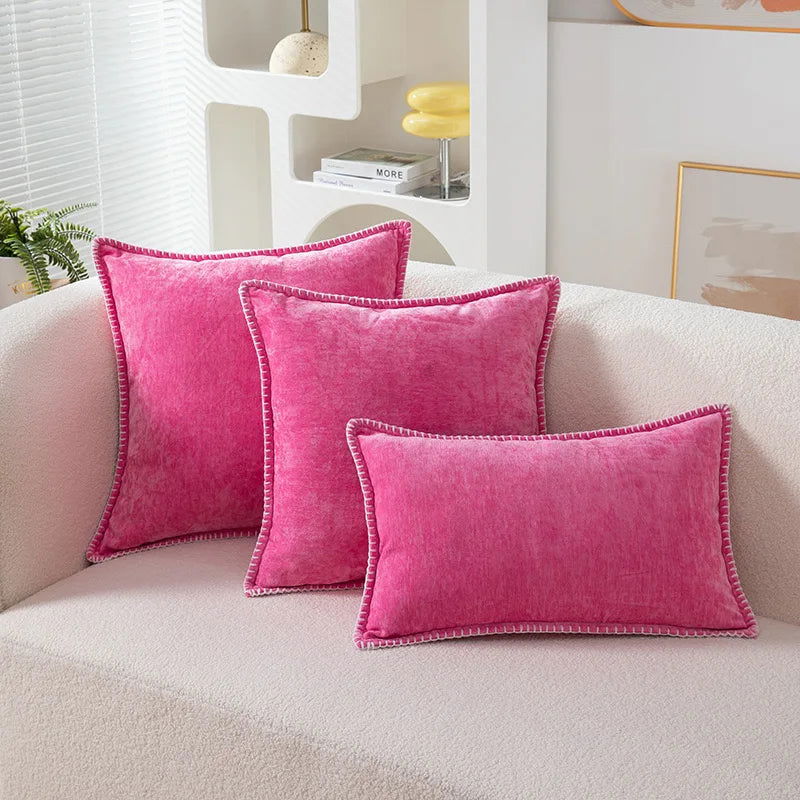 Chenille Cushion Cover Green Throw Pillow Covers Decorative Pillows for Sofa Living Room Home Decoration Back Cushion Luxury Red - Slobuy