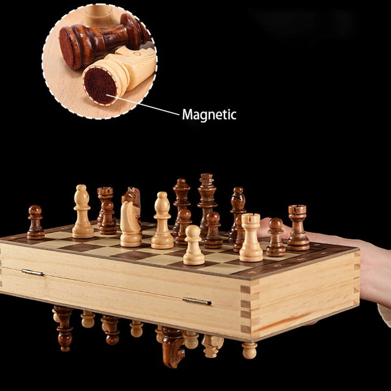 Chess Set - Magnetic Foldable Portable Solid Wood Chess Board - Educational Games for Students and Kids - Christmas Gift - Slobuy