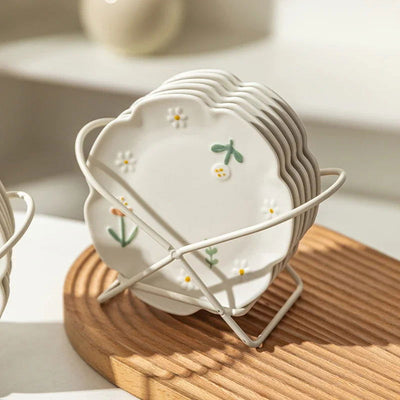 Chic Daisy Design Ceramic Plate - Home Tea Time Dessert Plate, INS Style Dishware, Fresh and Delicate Dining Plate - Slobuy