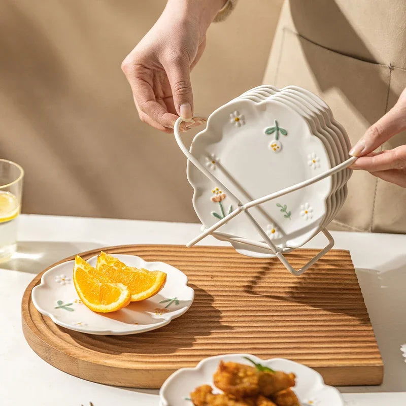 Chic Daisy Design Ceramic Plate - Home Tea Time Dessert Plate, INS Style Dishware, Fresh and Delicate Dining Plate - Slobuy