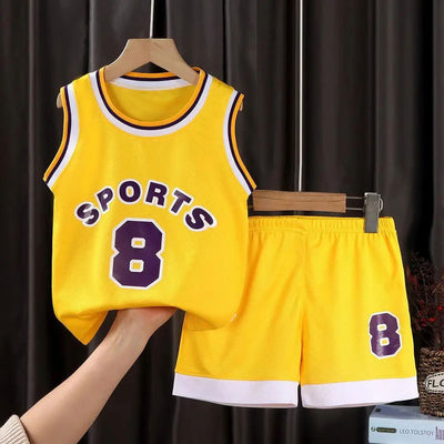 Children Basketball Uniform Set Breathable Teens Ball Clothes T Shirt Camisole + Shorts Pants Child Tracksuits 90-120cm - Slobuy
