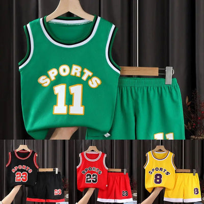 Children Basketball Uniform Set Breathable Teens Ball Clothes T Shirt Camisole + Shorts Pants Child Tracksuits 90-120cm - Slobuy