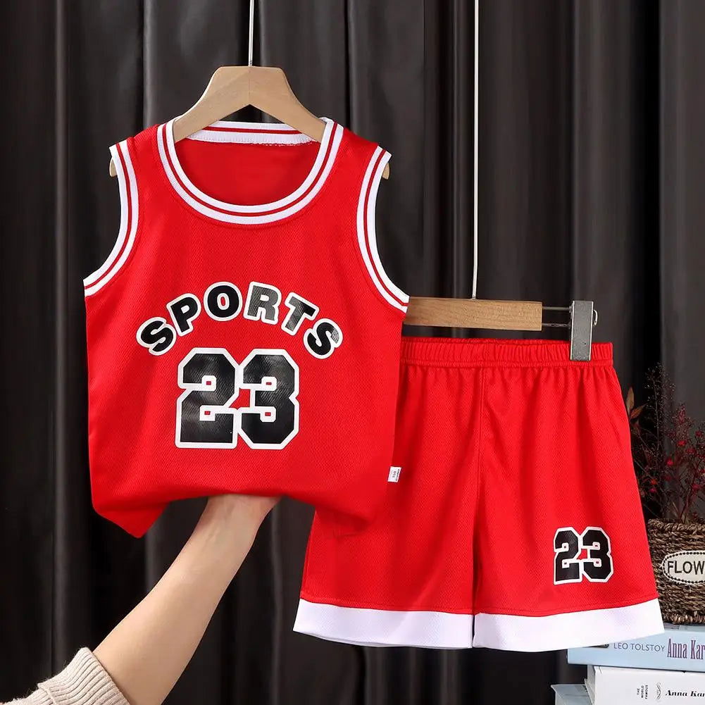 Children Basketball Uniform Set Breathable Teens Ball Clothes T Shirt Camisole + Shorts Pants Child Tracksuits 90-120cm - Slobuy