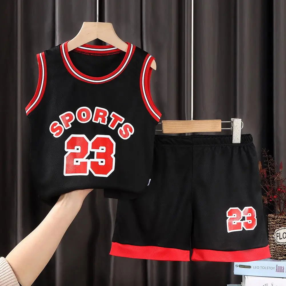 Children Basketball Uniform Set Breathable Teens Ball Clothes T Shirt Camisole + Shorts Pants Child Tracksuits 90-120cm - Slobuy