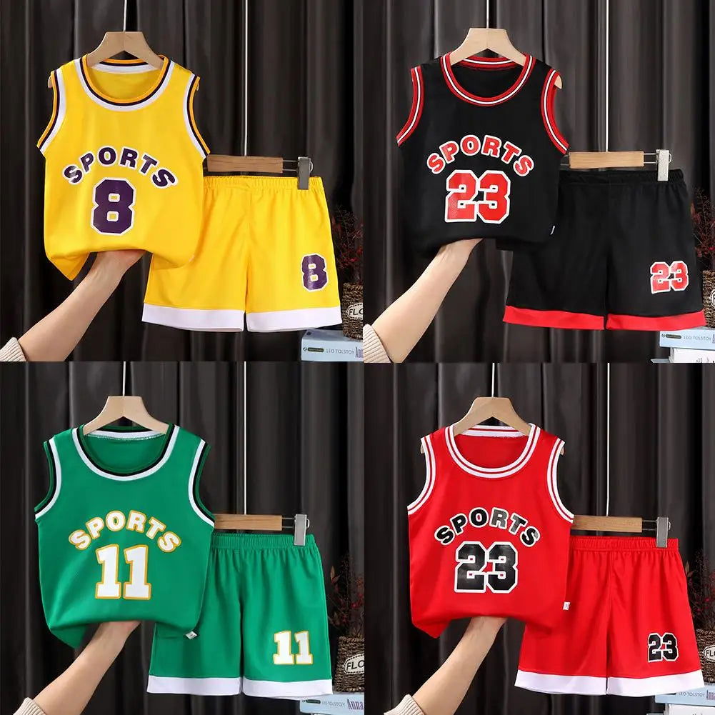 Children Basketball Uniform Set Breathable Teens Ball Clothes T Shirt Camisole + Shorts Pants Child Tracksuits 90-120cm - Slobuy