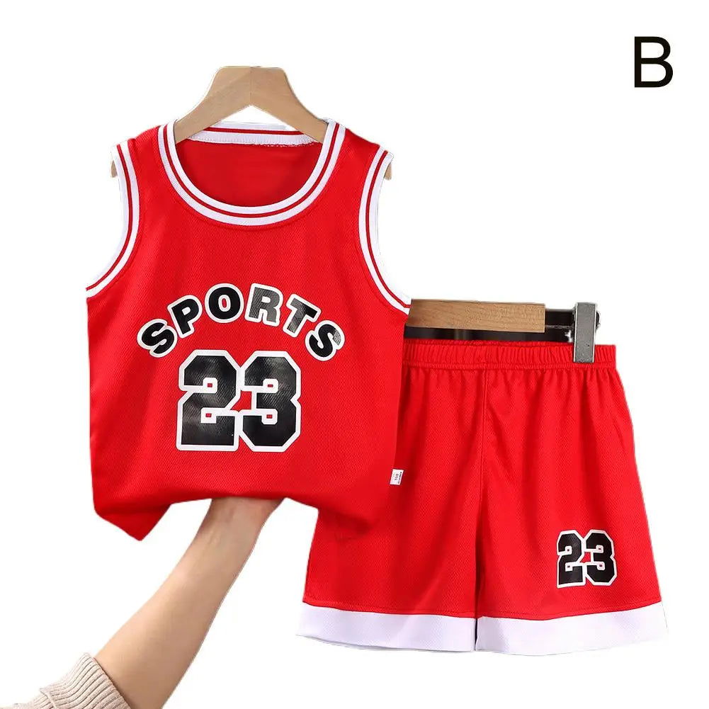 Children Basketball Uniform Set Breathable Teens Ball Clothes T Shirt Camisole + Shorts Pants Child Tracksuits 90-120cm - Slobuy