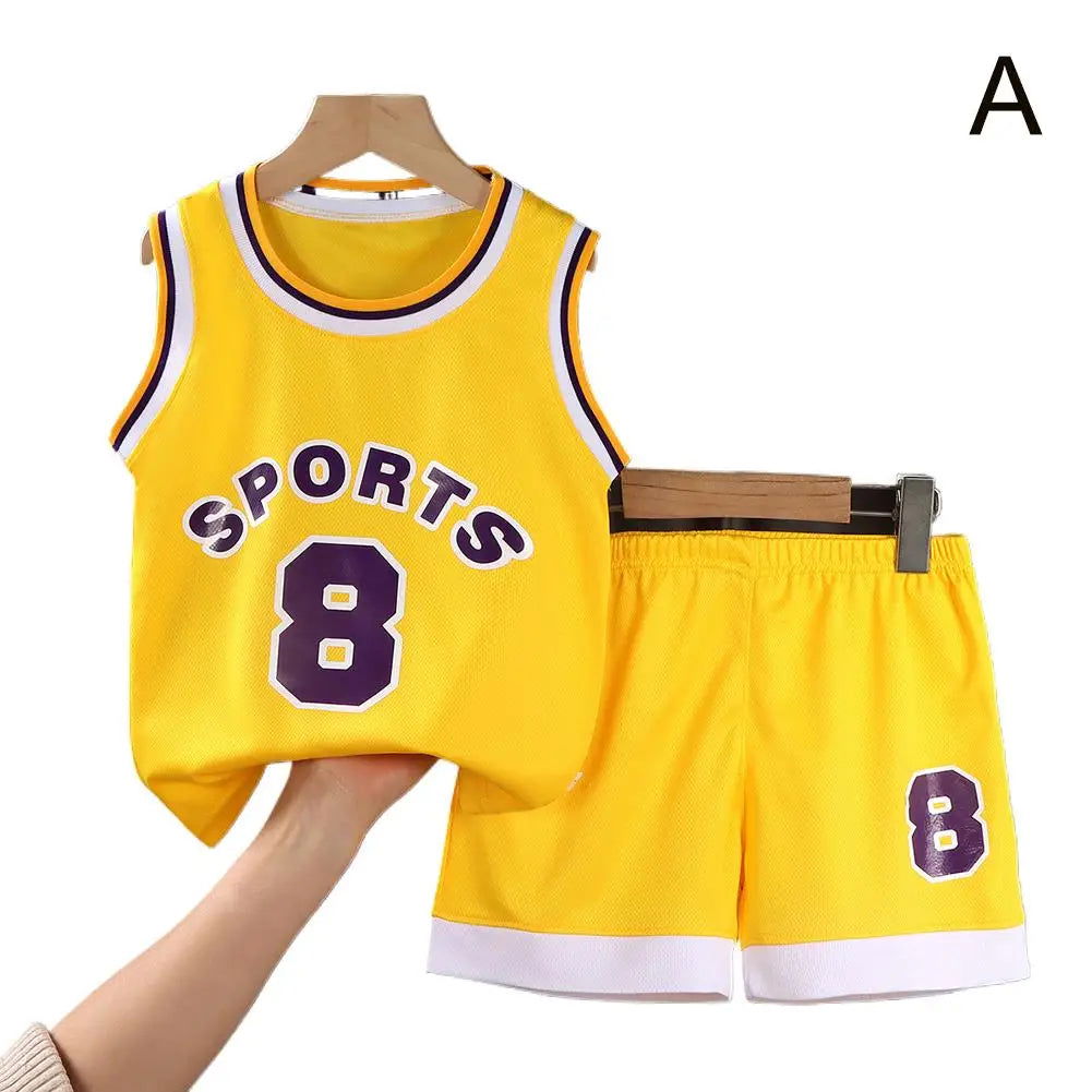 Children Basketball Uniform Set Breathable Teens Ball Clothes T Shirt Camisole + Shorts Pants Child Tracksuits 90-120cm - Slobuy