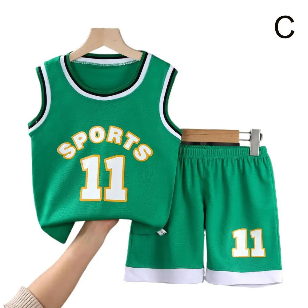 Children Basketball Uniform Set Breathable Teens Ball Clothes T Shirt Camisole + Shorts Pants Child Tracksuits 90-120cm - Slobuy