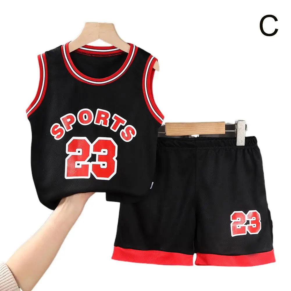 Children Basketball Uniform Set Breathable Teens Ball Clothes T Shirt Camisole + Shorts Pants Child Tracksuits 90-120cm - Slobuy