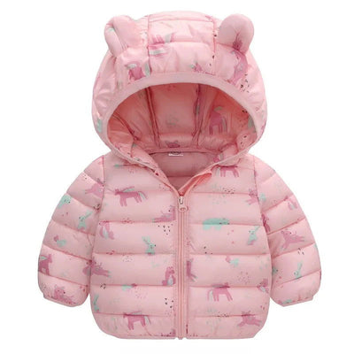 Children Boys Baby Hooded Lightweight Down Jackets Warm Outerwear Autumn Kids Girls Coats Cartoon Dinosaur Print Casual Clothing - Slobuy
