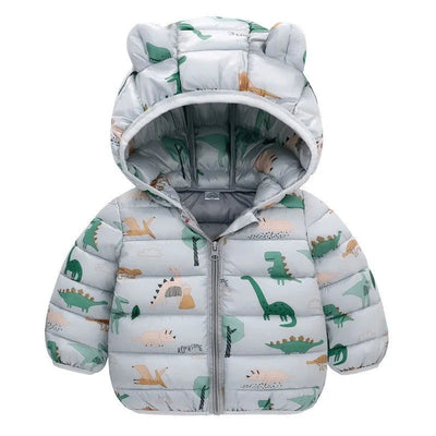 Children Boys Baby Hooded Lightweight Down Jackets Warm Outerwear Autumn Kids Girls Coats Cartoon Dinosaur Print Casual Clothing - Slobuy