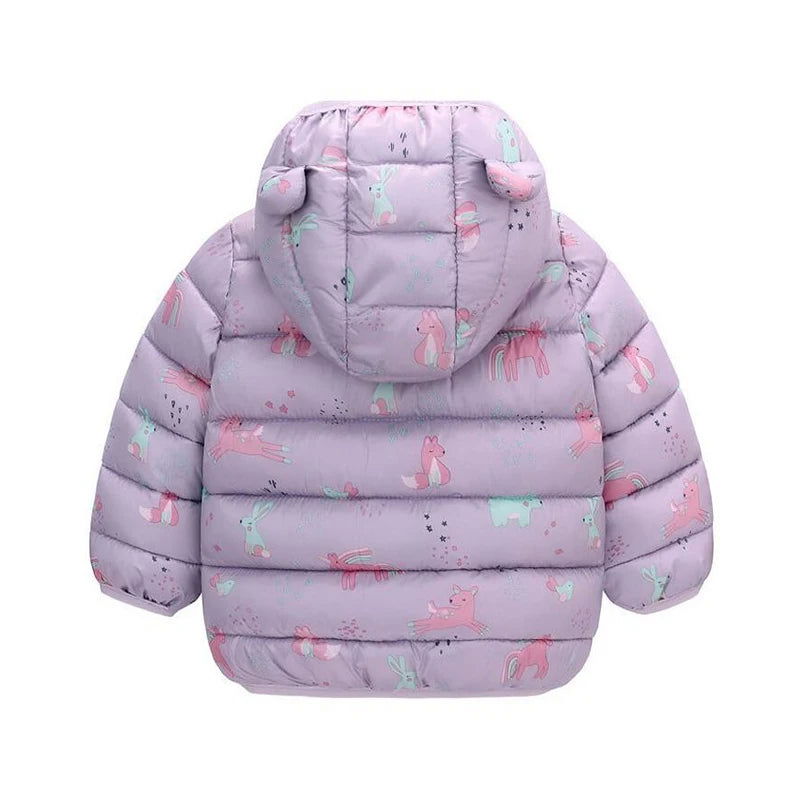 Children Boys Baby Hooded Lightweight Down Jackets Warm Outerwear Autumn Kids Girls Coats Cartoon Dinosaur Print Casual Clothing - Slobuy