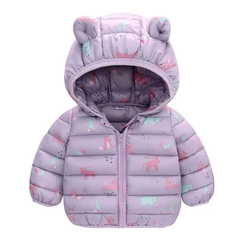 Children Boys Baby Hooded Lightweight Down Jackets Warm Outerwear Autumn Kids Girls Coats Cartoon Dinosaur Print Casual Clothing - Slobuy