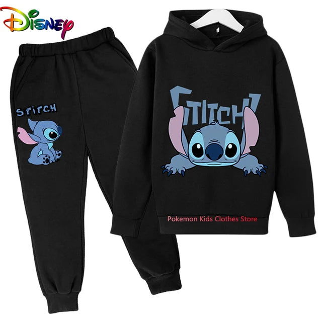 Children Boys Girls Stitch Hoodies Pants Set Boys Girls Stitch Sweatshirts Hooded Kids Fashion Stitch Pullovers Clothes Suit - Slobuy