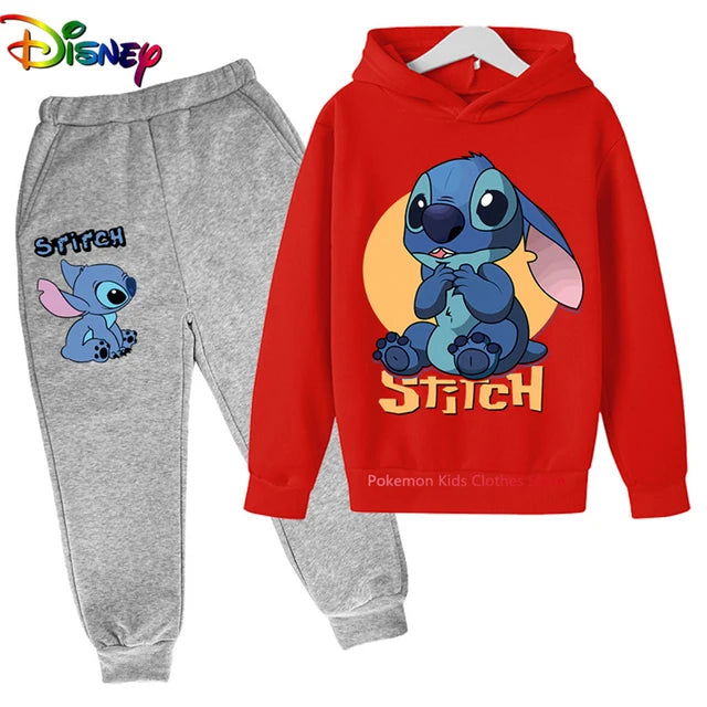 Children Boys Girls Stitch Hoodies Pants Set Boys Girls Stitch Sweatshirts Hooded Kids Fashion Stitch Pullovers Clothes Suit - Slobuy