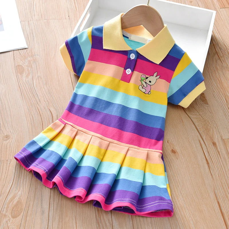 Children Dress Spring Summer Turn-Down Collar Kids Girls Clothes Fashion Toddler Baby Girls Clothing Summer Dress Girl - Slobuy