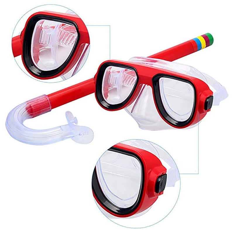 Children Kids Snorkel Set Scuba Snorkeling Mask Swimming Goggles Glasses with Dry Snorkels Tube Equipment Diving Gear - Slobuy