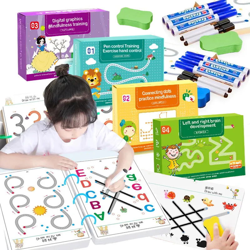 Children Montessori Drawing Toy Pen Control Training Color Shape Math Match Game Set Toddler Learning Activities Educational Toy - Slobuy