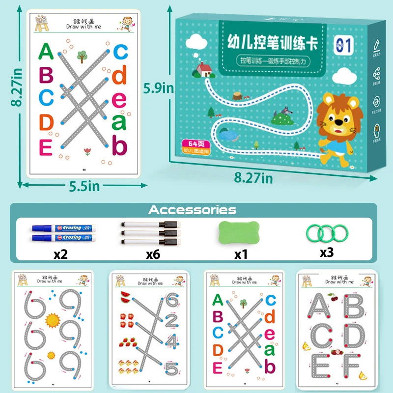Children Montessori Drawing Toy Pen Control Training Color Shape Math Match Game Set Toddler Learning Activities Educational Toy - Slobuy