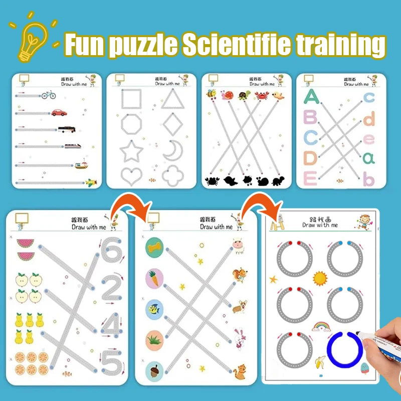 Children Montessori Drawing Toy Pen Control Training Color Shape Math Match Game Set Toddler Learning Activities Educational Toy - Slobuy