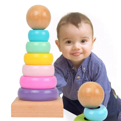 Children Rainbow Tower Ferrule Wooden Toy Stacking Circle Baby Early Childhood Education Puzzle Ring Montessoris Toys Kids - Slobuy